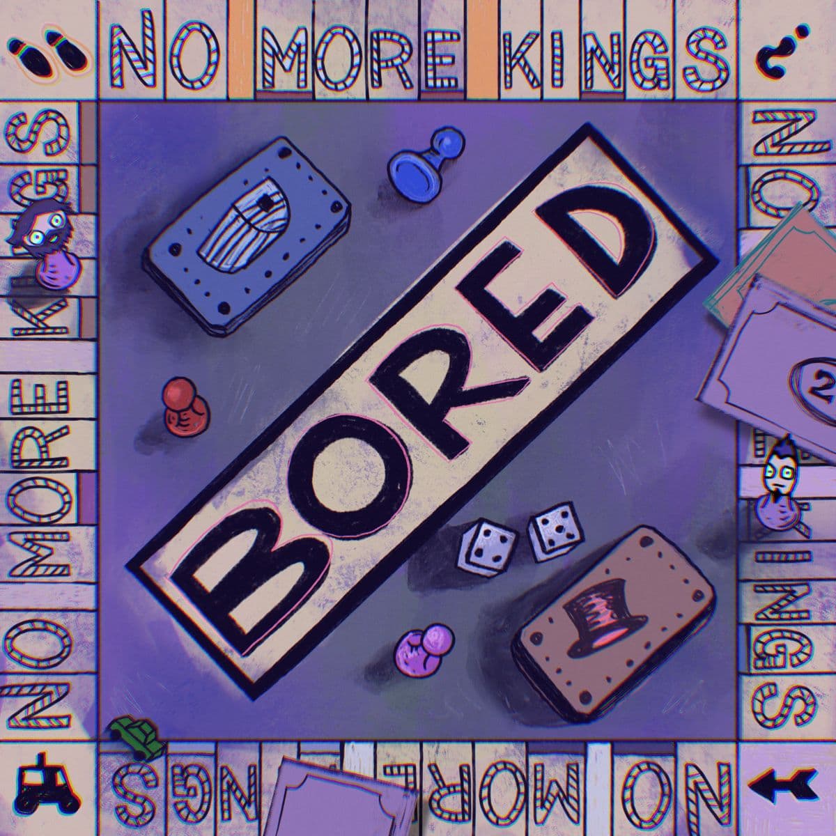 Bored album cover, painted like a board game box
